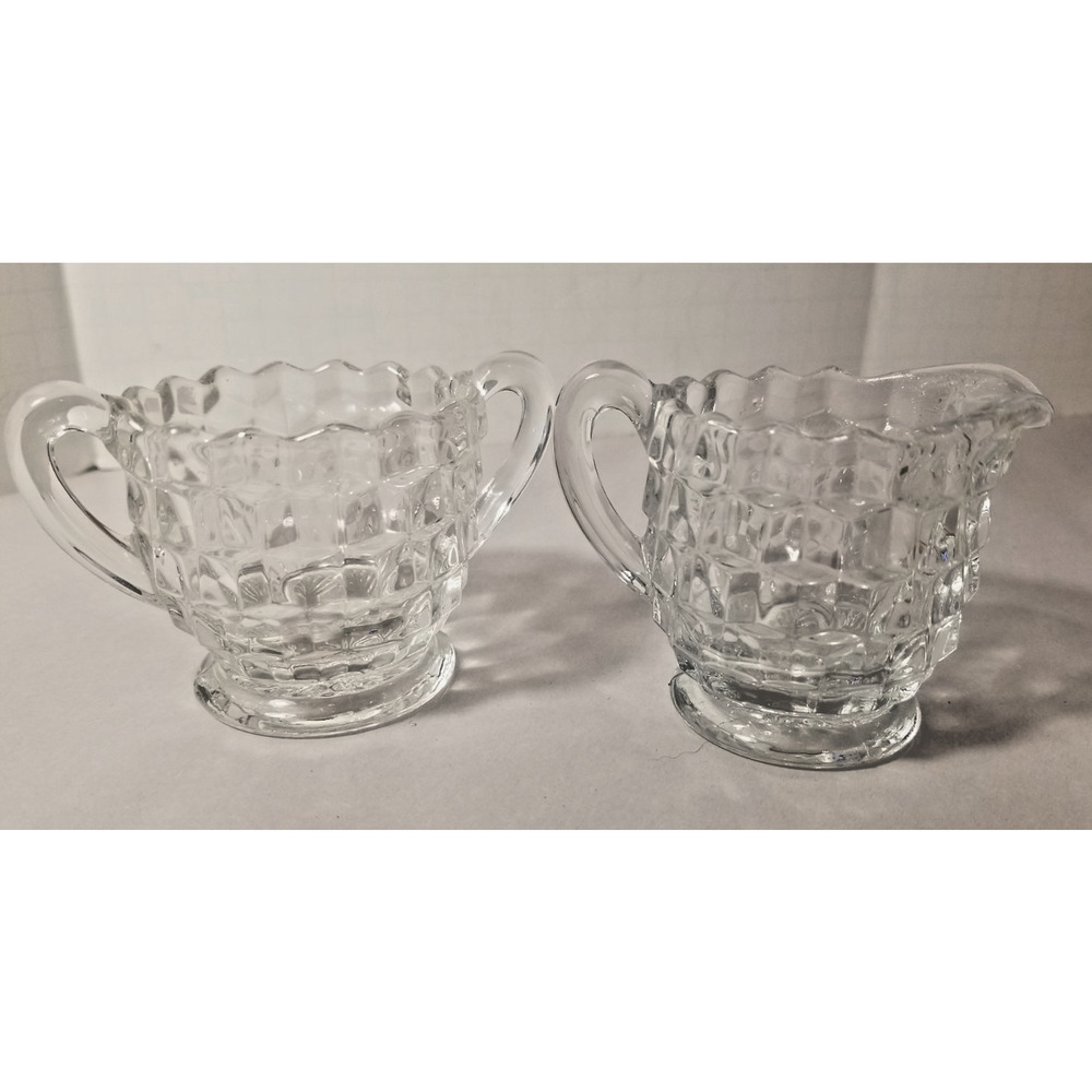 Vintage Fostoria American Glass Creamer & Open Sugar Bowl MINIATURE